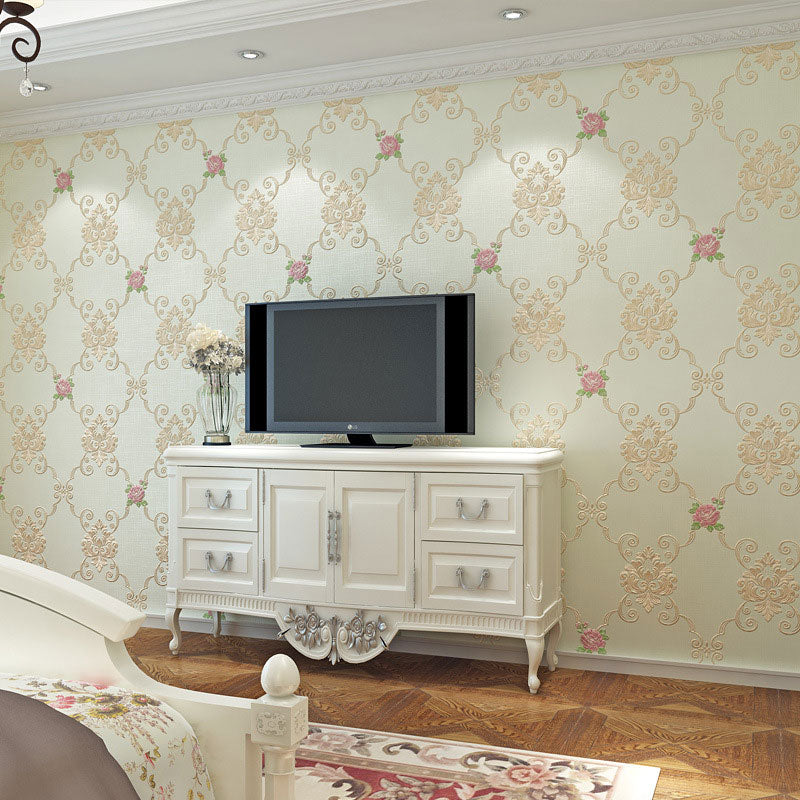 Non-Pasted Wall Covering 33' x 20.5" Minimalist Embossed Flower Wallpaper for Bedroom