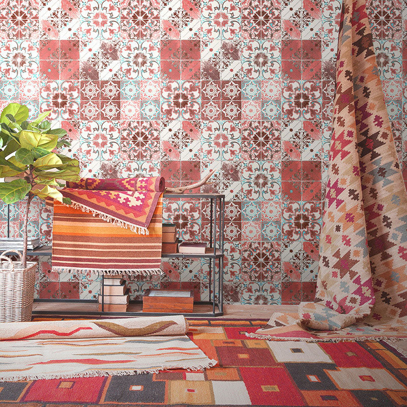Pastel Color Wallpaper Plaster Moisture-Resistant Bohemian Mosaic Wall Art, 33'L x 20.5"W