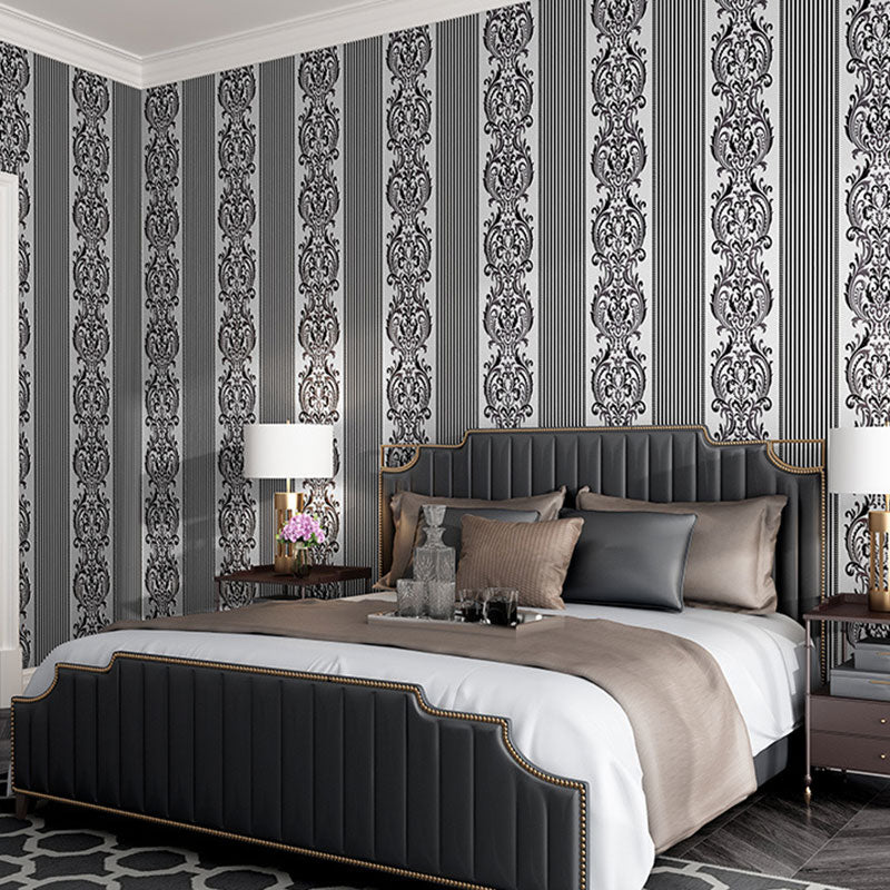 Vinyl Blossoming Flower Wall Covering 20.5-inch x 33-foot Retro Non-Pasted Wallpaper with Stripe