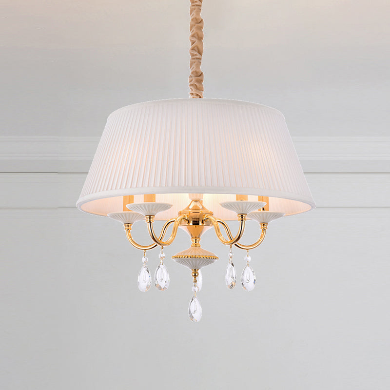 White/Grey Fabric Shade Chandelier Tapered Drum 5-Light Modernism Hanging Light Fixture