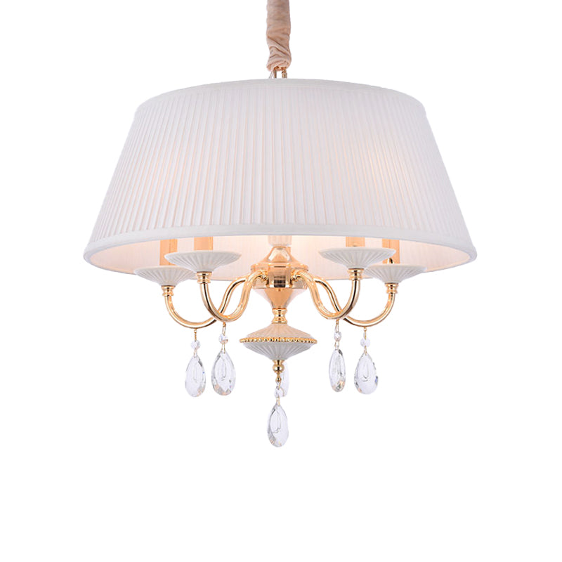 White/Grey Fabric Shade Chandelier Tapered Drum 5-Light Modernism Hanging Light Fixture