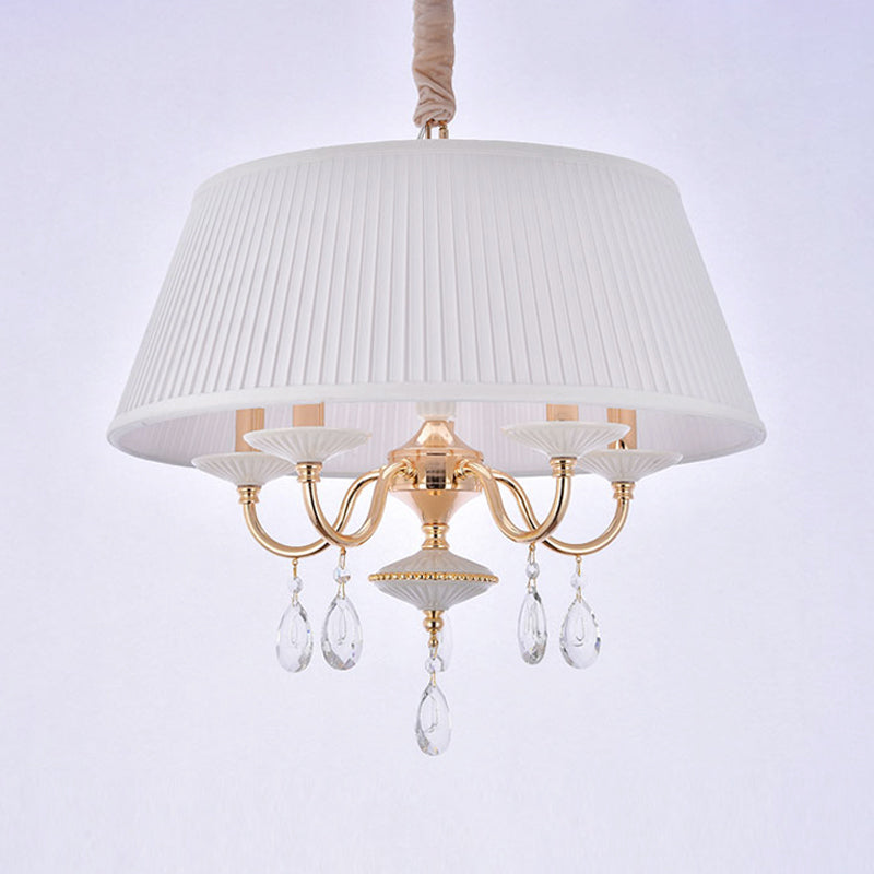 White/Grey Fabric Shade Chandelier Tapered Drum 5-Light Modernism Hanging Light Fixture