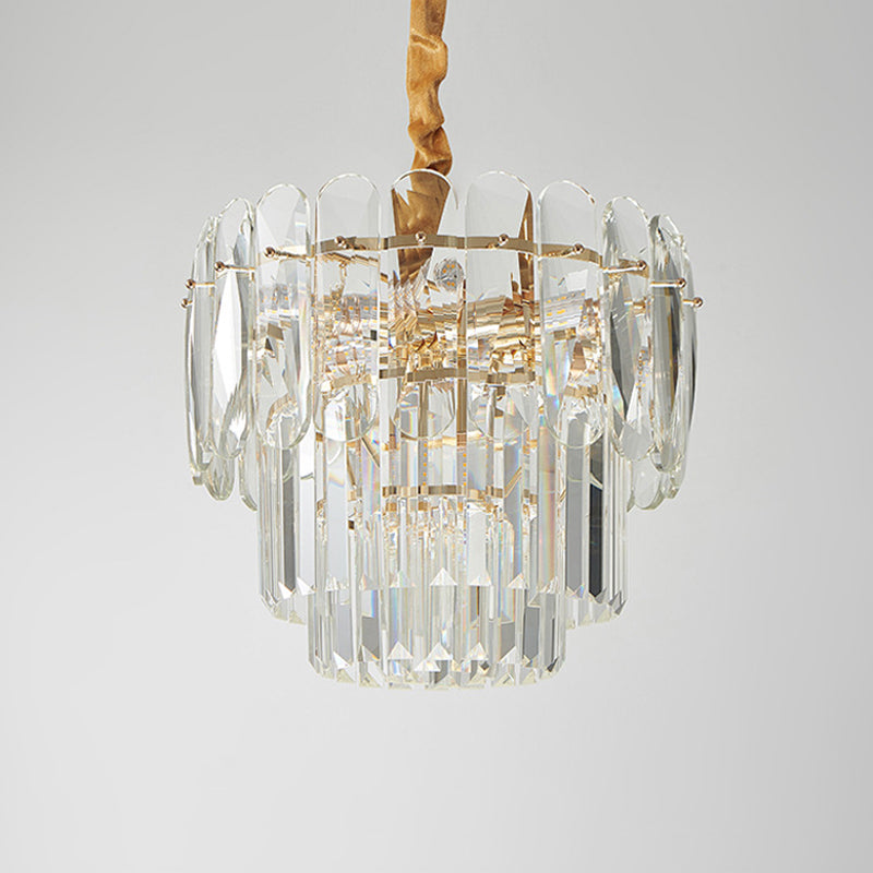 Ronde kroonluchter van 3 laags Lamp Noordse 8-Bulb Clear Crystal Block Ceafond Pendant Light