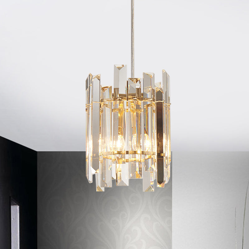 Clear Crystal Block Ceiling Chandelier Nordic Cylinder 2 Bulbs Hanging Light Fixture for Living Room