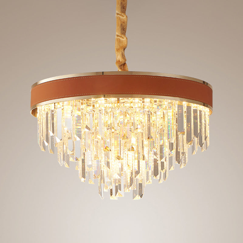 Rode kegel hangend plafondlicht eigentijdse rechthoekig cut crystal 8 koppen eetkamer hanger kroonluchter