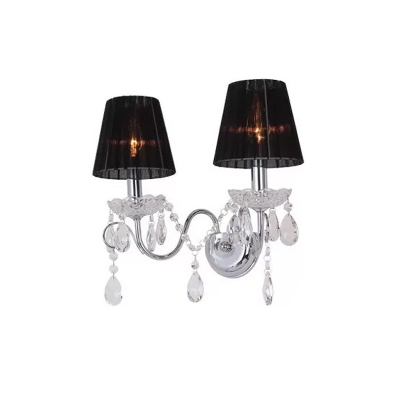 Garniture de tissu Sronce Contemporain 2 Bulbes Mur Crystal Lightture pour le salon en noir