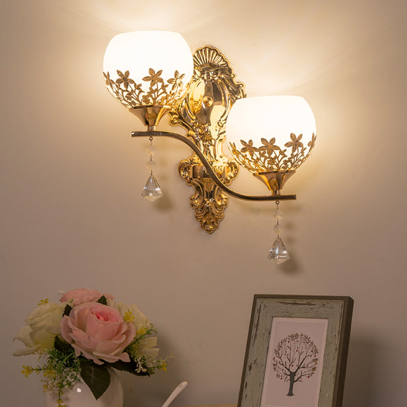 Gold 2 Heads Bowl Sconce Lightture Modernisme Verre de vin Verre Verre Verre Mur