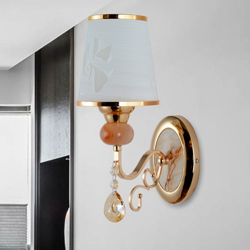 Gold Wall Sconce Contemporary 1 Light Textured Glass Wall Mount Light Fixture for Living Room