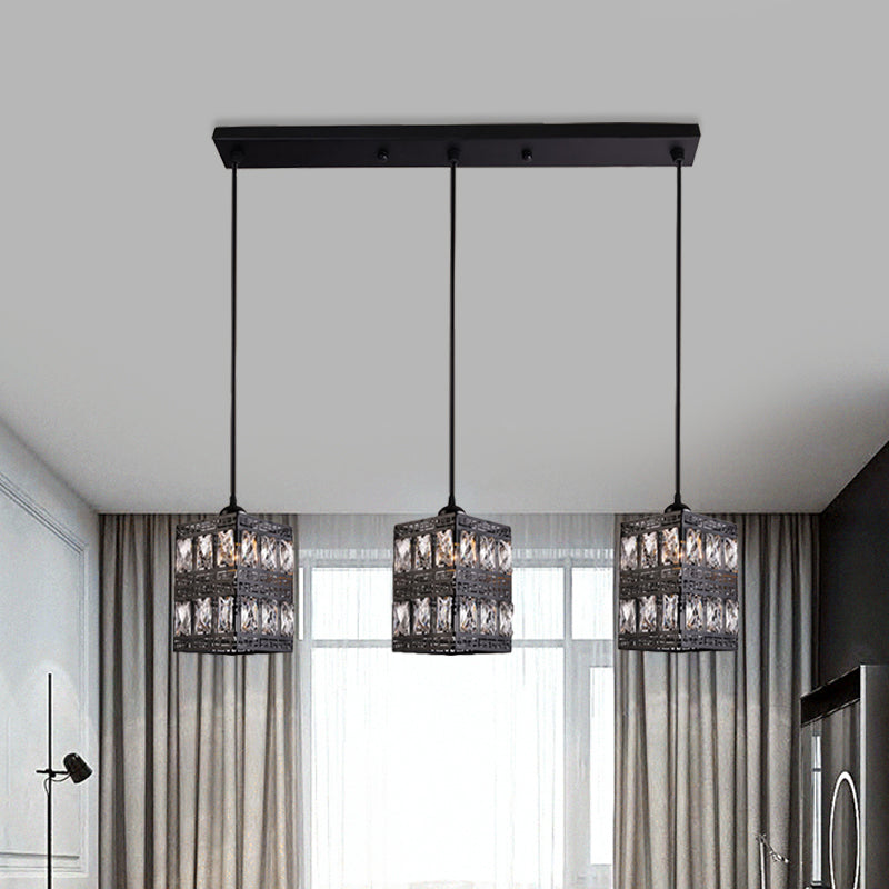 Black Finish Cuboid Cluster Pendant Light Modernist 3 Lights Crystal Block Suspension Lamp