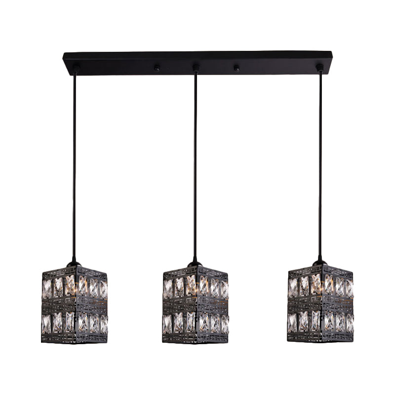 Black Finish Cuboid Cluster Pendant Light Modernist 3 Lights Crystal Block Suspension Lamp