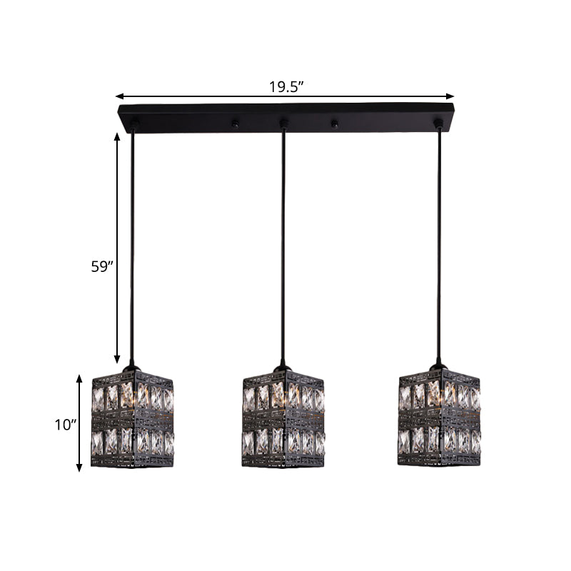 Black Finish Cuboid Cluster Pendant Light Modernist 3 Lights Crystal Block Suspension Lamp