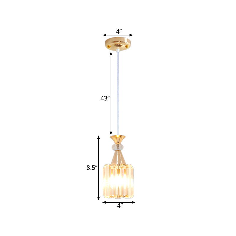 Crystal Prisms Cylinder Ceiling Light Fixture Simple Single Suspension Pendant in Gold