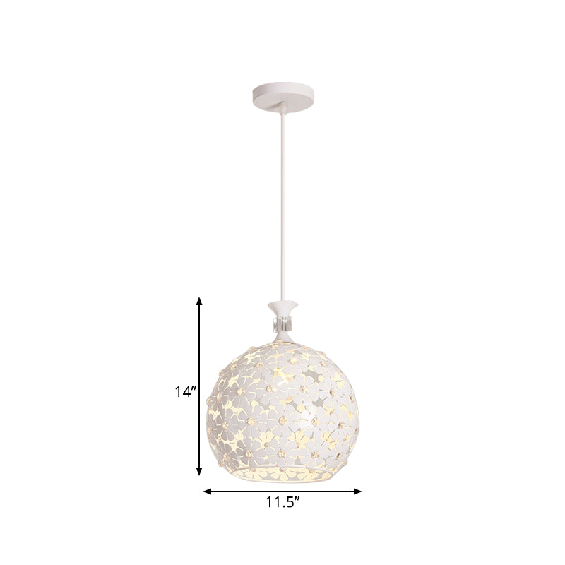 Lámpara de suspensión de techo de hierro moderna de 1 bombilla de flora blanca con diseño de globo