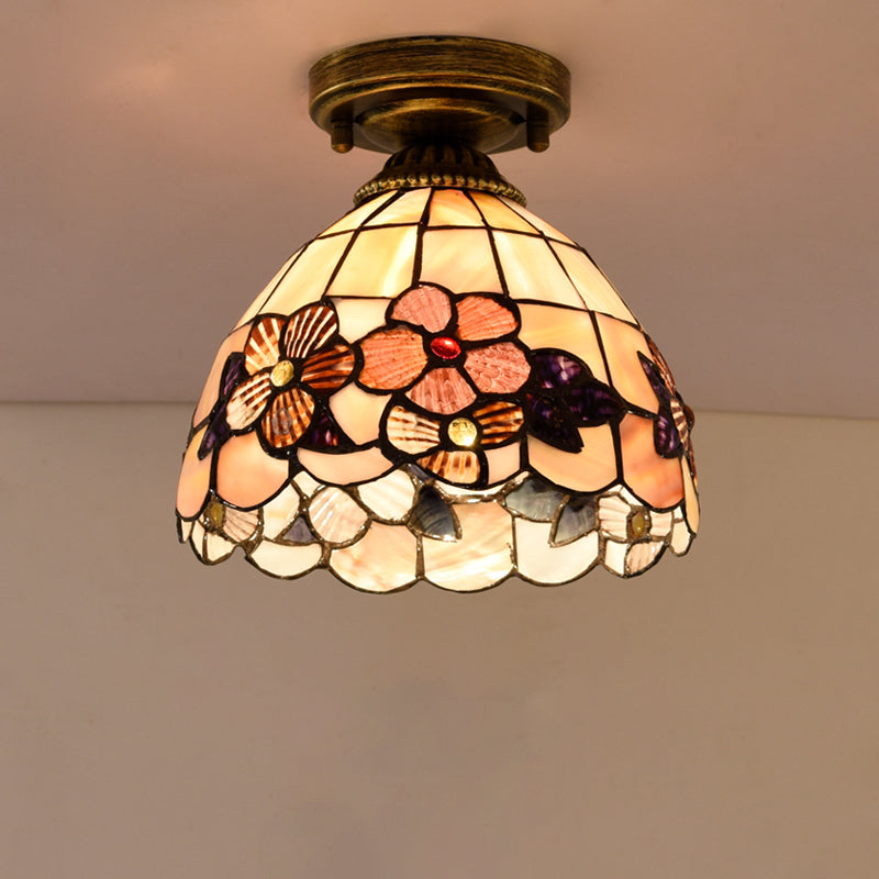 1 - Bulbo Flower Mini Flush Light Fixture Tiffany Beige / Pink / Orange Natural Shell Close to Massimale Lamp