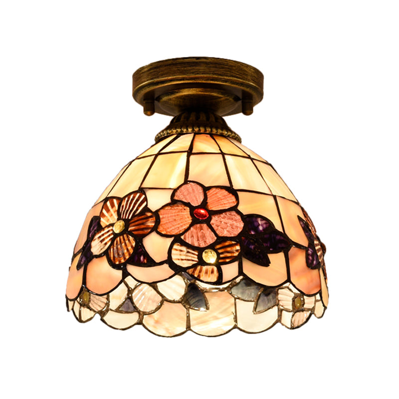 1 - Bulbo Flower Mini Flush Light Fixture Tiffany Beige / Pink / Orange Natural Shell Close to Massimale Lamp