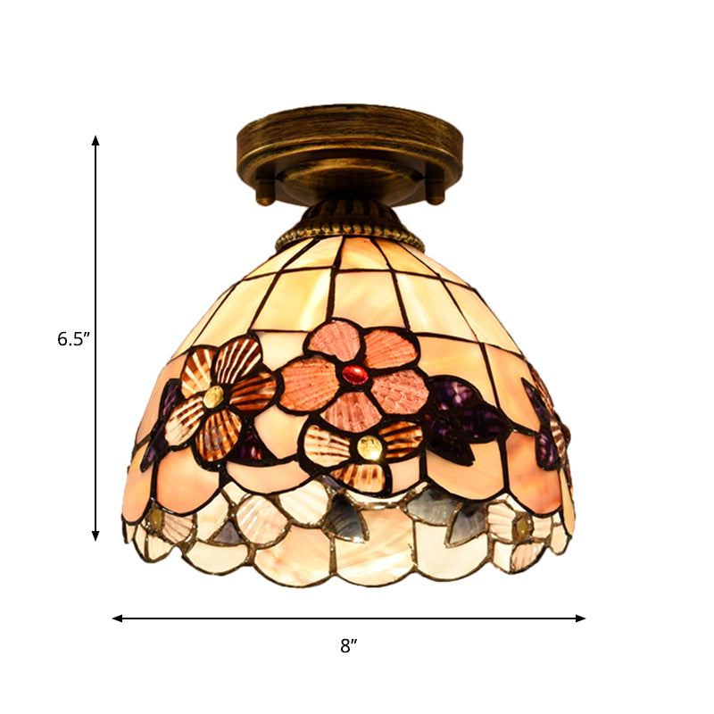 1 - Bulbo Flower Mini Flush Light Fixture Tiffany Beige / Pink / Orange Natural Shell Close to Massimale Lamp
