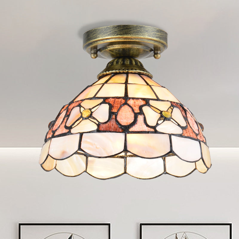 1 - Bulbo Flower Mini Flush Light Fixture Tiffany Beige / Pink / Orange Natural Shell Close to Massimale Lamp