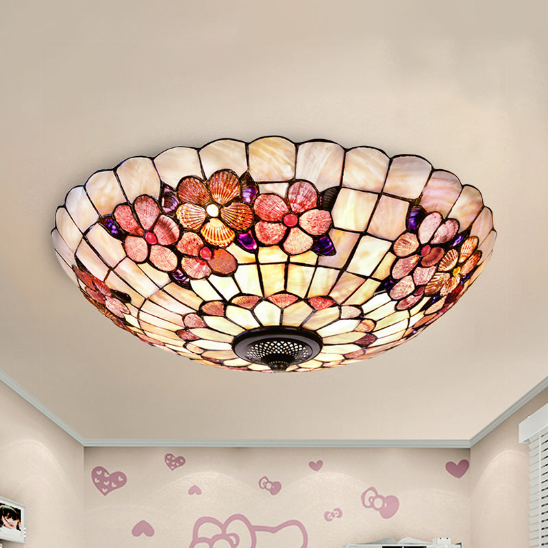 Plafonnier à motif pivoine, coquille Tiffany, 3/4 ampoules, plafonnier rose, 12"/16"/21" de diamètre