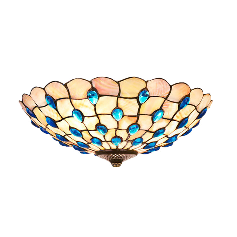 Plafonnier encastré bleu Shell Jeweled Bowl 3/4 ampoules 16"/21" de large Tiffany Flushmount Lighting