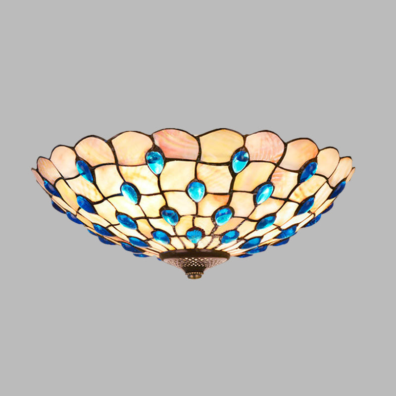 Plafonnier encastré bleu Shell Jeweled Bowl 3/4 ampoules 16"/21" de large Tiffany Flushmount Lighting