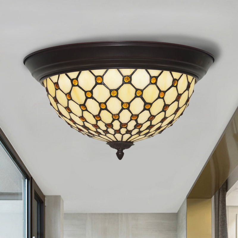 Beige Netting Flush Mount Lamp Baroque Handcrafted Glass LED Ceiling Flush Light Fixture
