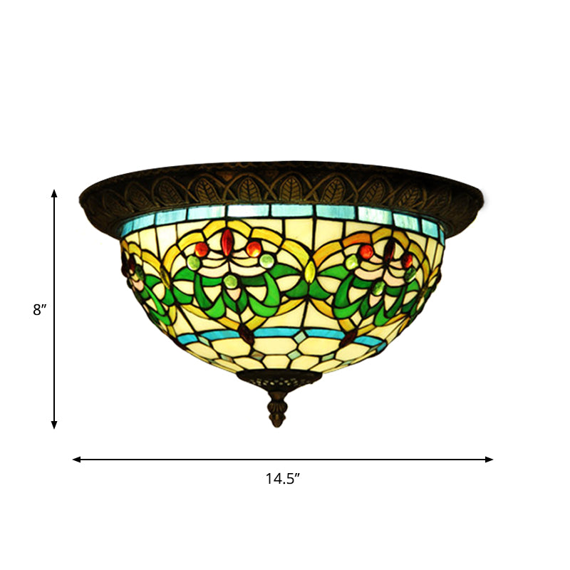 2-Bulb Corridor Flush Light Tiffany Bronze Ceiling Mount Lamp with Ribbon Stained Glass Shade