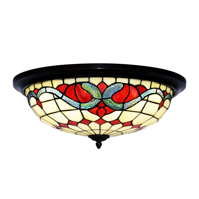 Stained Glass Black Flushmount Bowl Shaped Baroque Style LED Ceiling Lighting for Bedroom