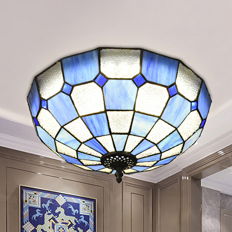 Cut Glass Clear/Textured White Flushmount Gridded Hemisphere 3 Heads Baroque Flush Ceiling Light