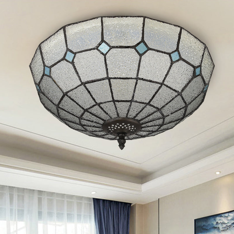 Cut Glass Clear/Textured White Flushmount Gridded Hemisphere 3 Heads Baroque Flush Ceiling Light