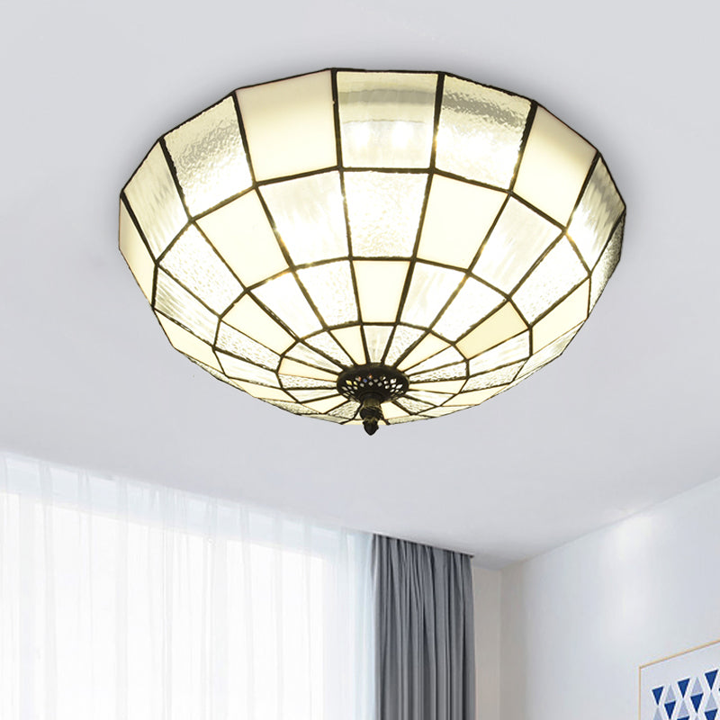 Cut Glass Clear/Textured White Flushmount Gridded Hemisphere 3 Heads Baroque Flush Ceiling Light