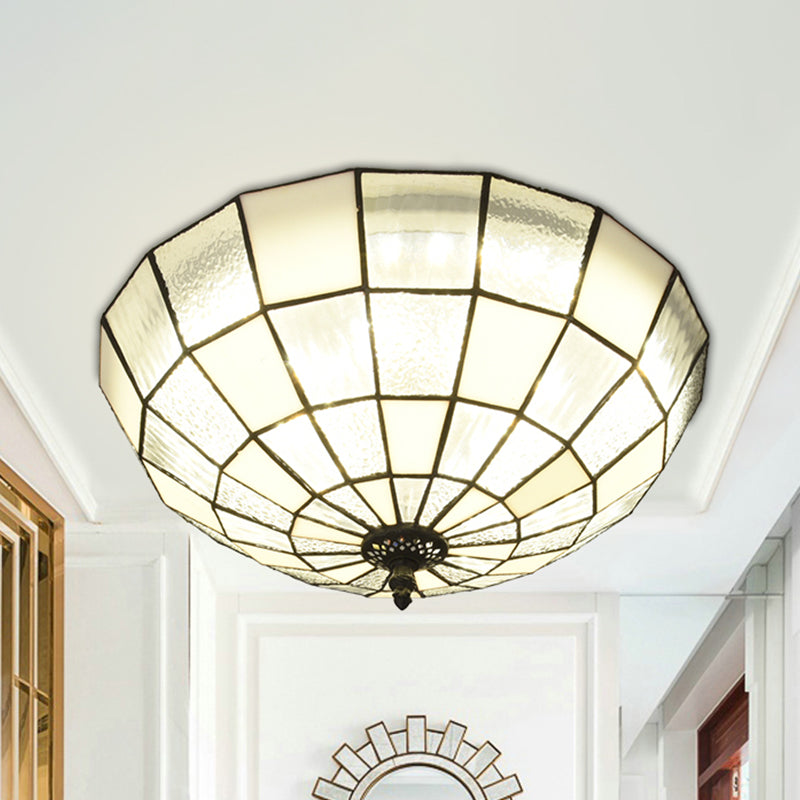 Cut Glass Clear/Textured White Flushmount Gridded Hemisphere 3 Heads Baroque Flush Ceiling Light