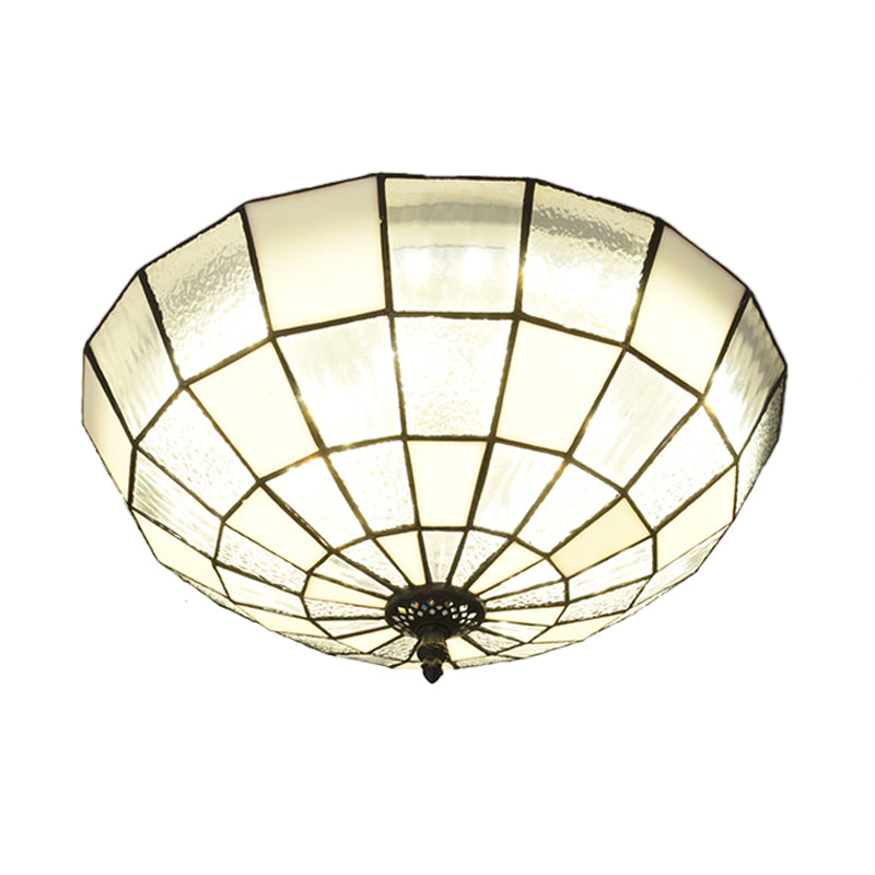 Cut Glass Clear/Textured White Flushmount Gridded Hemisphere 3 Heads Baroque Flush Ceiling Light