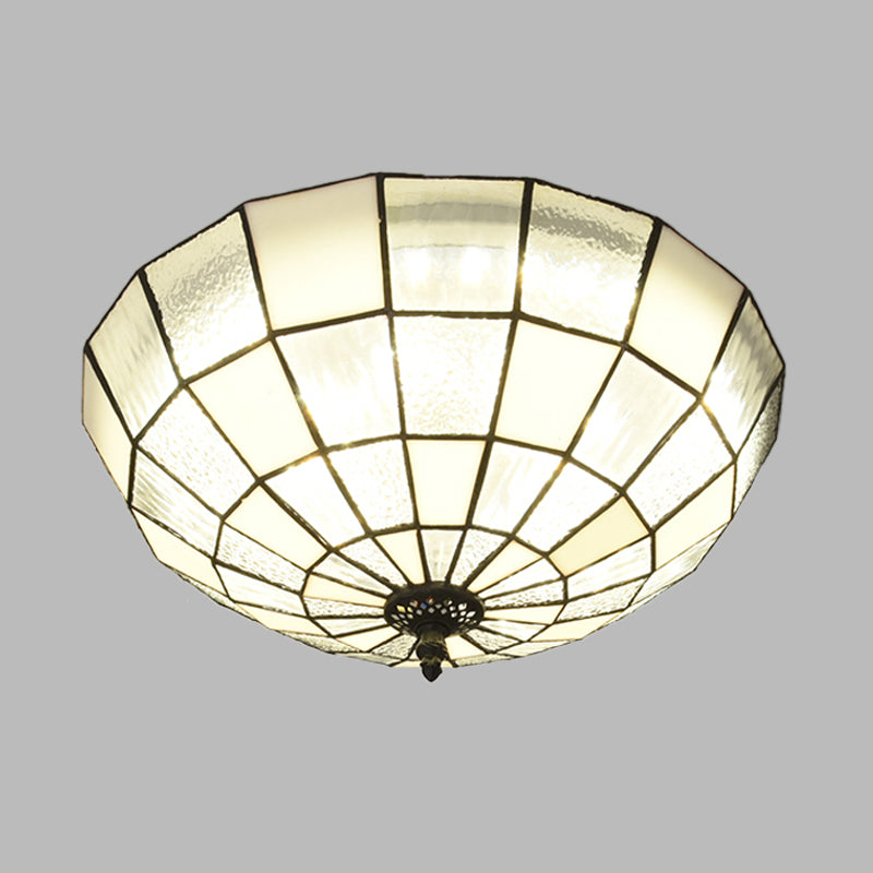 Cut Glass Clear/Textured White Flushmount Gridded Hemisphere 3 Heads Baroque Flush Ceiling Light