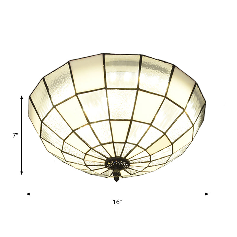 Cut Glass Clear/Textured White Flushmount Gridded Hemisphere 3 Heads Baroque Flush Ceiling Light