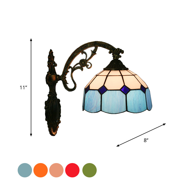 Grid Glass Scalloped Wall Light Tiffany Style 1 Head Orange/Blue/Pink Wall Mounted Lighting Fixture