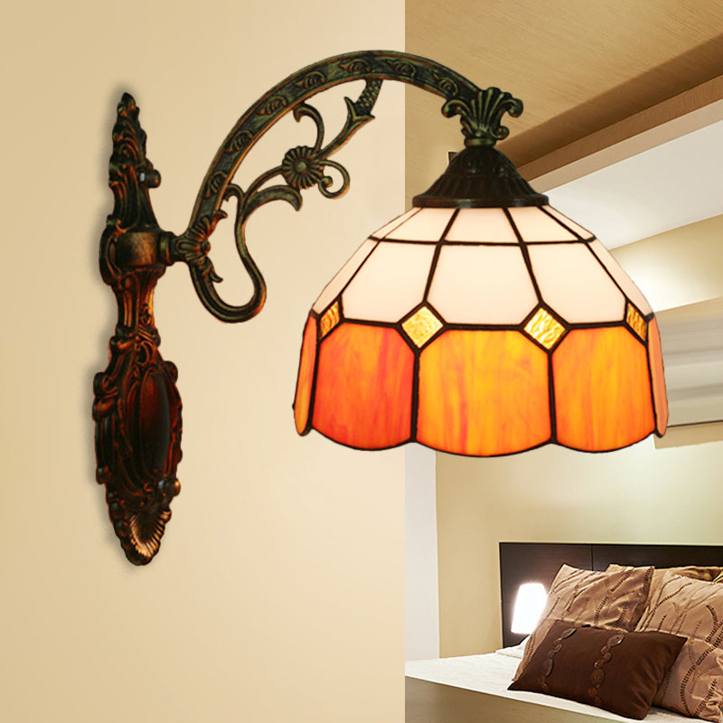 Grid Glass Scalloped Wall Light Tiffany Style 1 Head Orange/Blue/Pink Wall Mounted Lighting Fixture