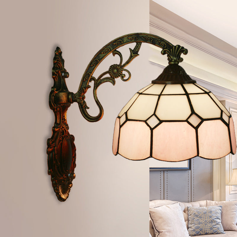 Grid Glass Scalloped Wall Light Tiffany Style 1 Head Orange/Blue/Pink Wall Mounted Lighting Fixture