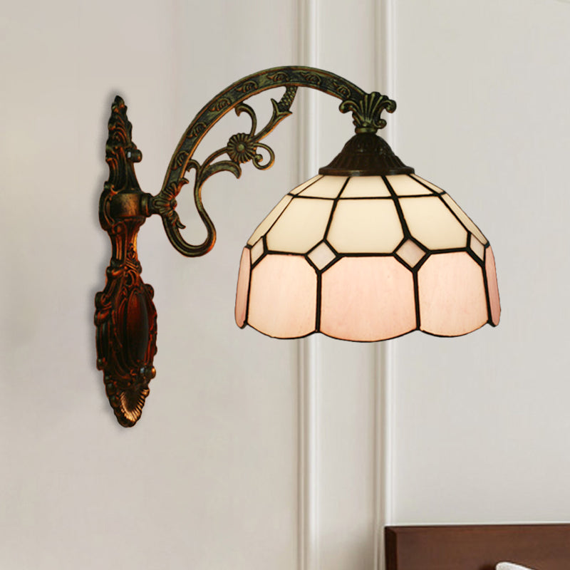 Grid Glass Scalloped Wall Light Tiffany Style 1 Head Orange/Blue/Pink Wall Mounted Lighting Fixture