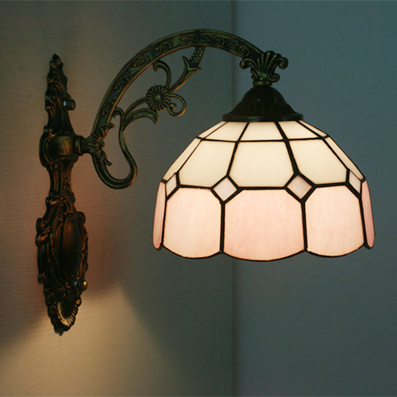 Grid Glass Scalloped Wall Light Tiffany Style 1 Head Orange/Blue/Pink Wall Mounted Lighting Fixture