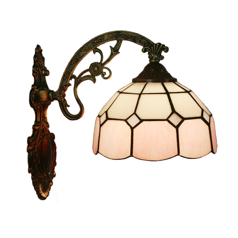 Grid Glass Scalloped Wall Light Tiffany Style 1 Head Orange/Blue/Pink Wall Mounted Lighting Fixture