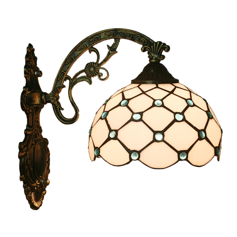 Bead Net Wall Light Fixture Single Bulb Blue/Gold Hand-Crafted Glass Baroque Wall Mount Lamp