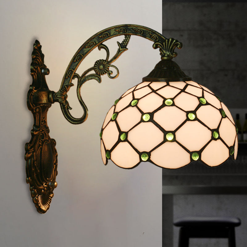 Bead Net Wall Light Fixture Single Bulb Blue/Gold Hand-Crafted Glass Baroque Wall Mount Lamp