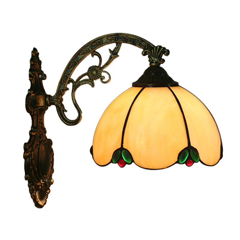 Baroque Scalloped Wall Light Kit 1-Light Beige Glass Sconce Lighting Fixture for Bedroom