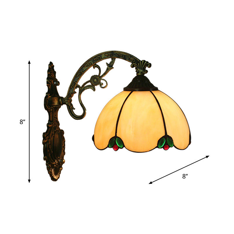 Baroque Scalloped Wall Light Kit 1-Light Beige Glass Sconce Lighting Fixture for Bedroom