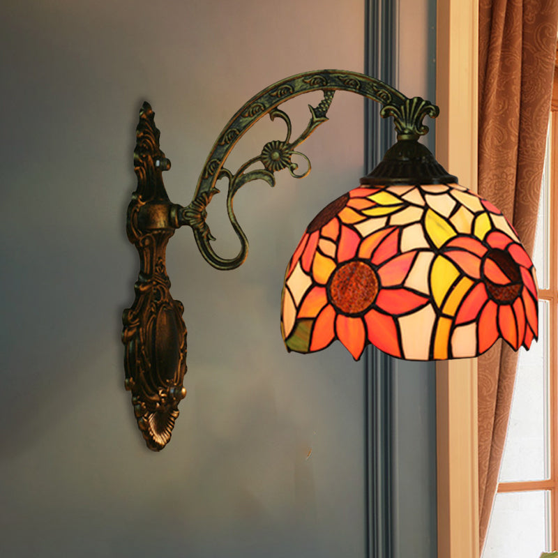 Rose/Sunflower Wall Mount Light Fixture Tiffany Hand-Cut Glass 1 Light Red/Green Wall Lighting Ideas
