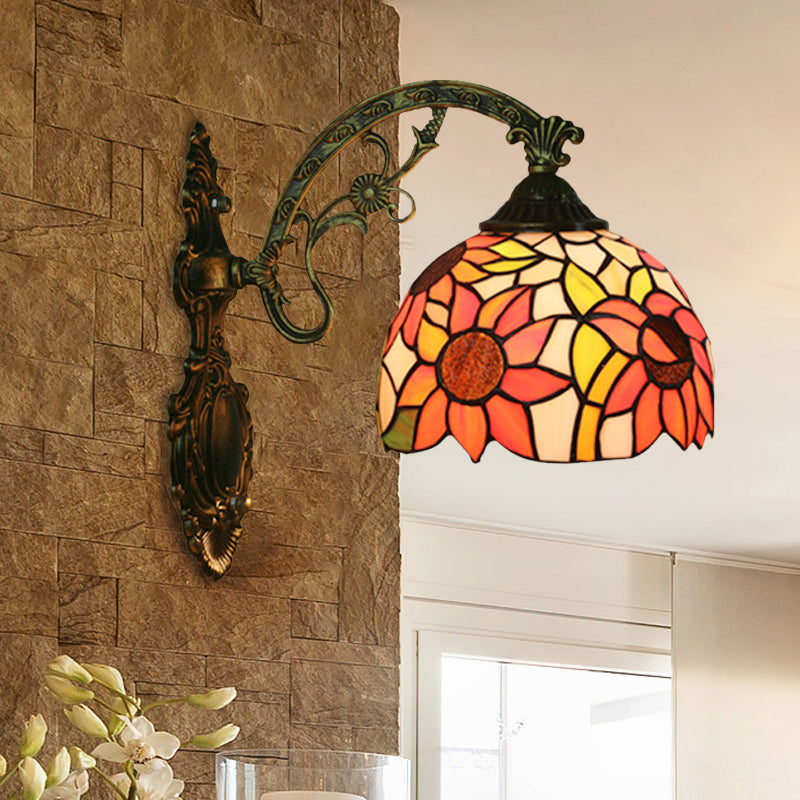 Rose/Sunflower Wall Mount Light Fixture Tiffany Hand-Cut Glass 1 Light Red/Green Wall Lighting Ideas