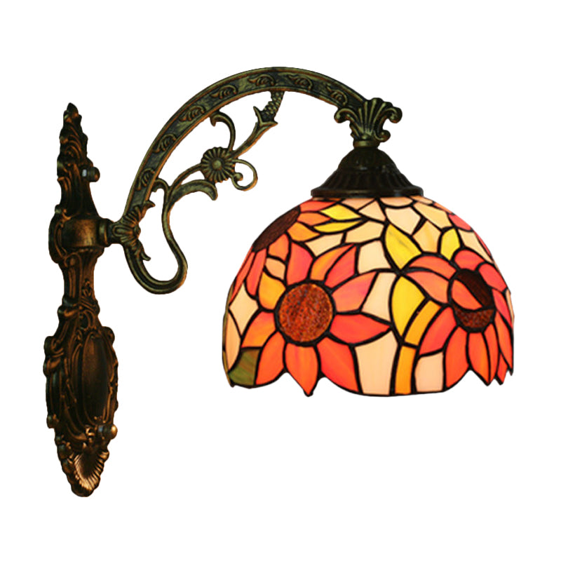Rose/Sunflower Wall Mount Light Fixture Tiffany Hand-Cut Glass 1 Light Red/Green Wall Lighting Ideas