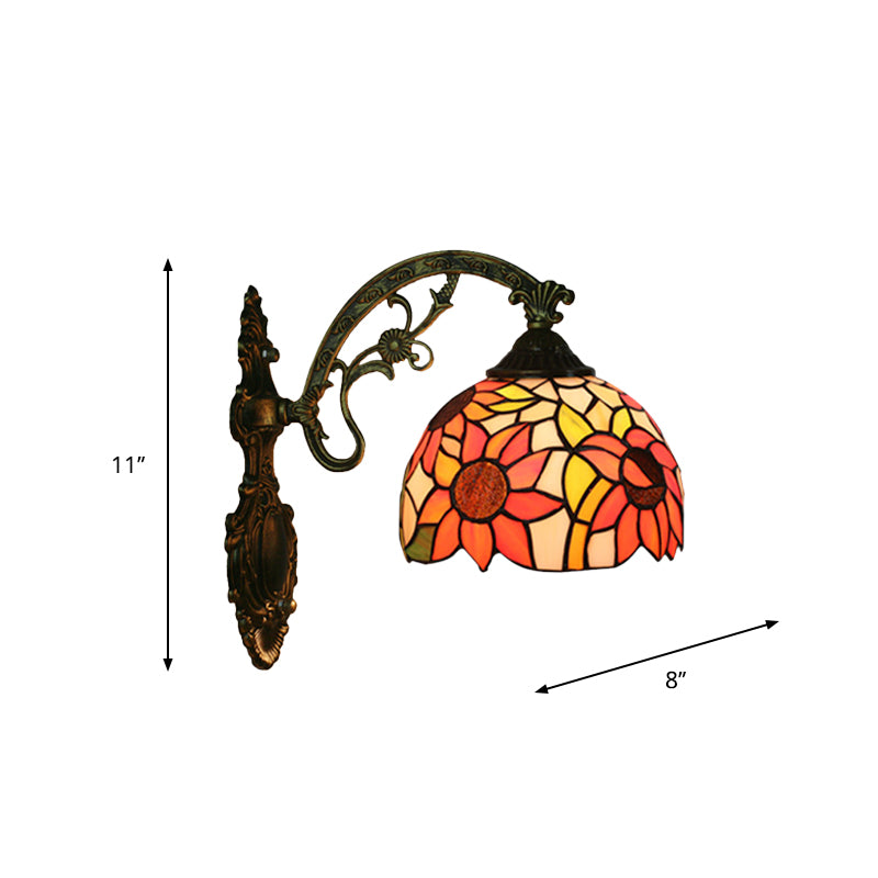 Rose/Sunflower Wall Mount Light Fixture Tiffany Hand-Cut Glass 1 Light Red/Green Wall Lighting Ideas