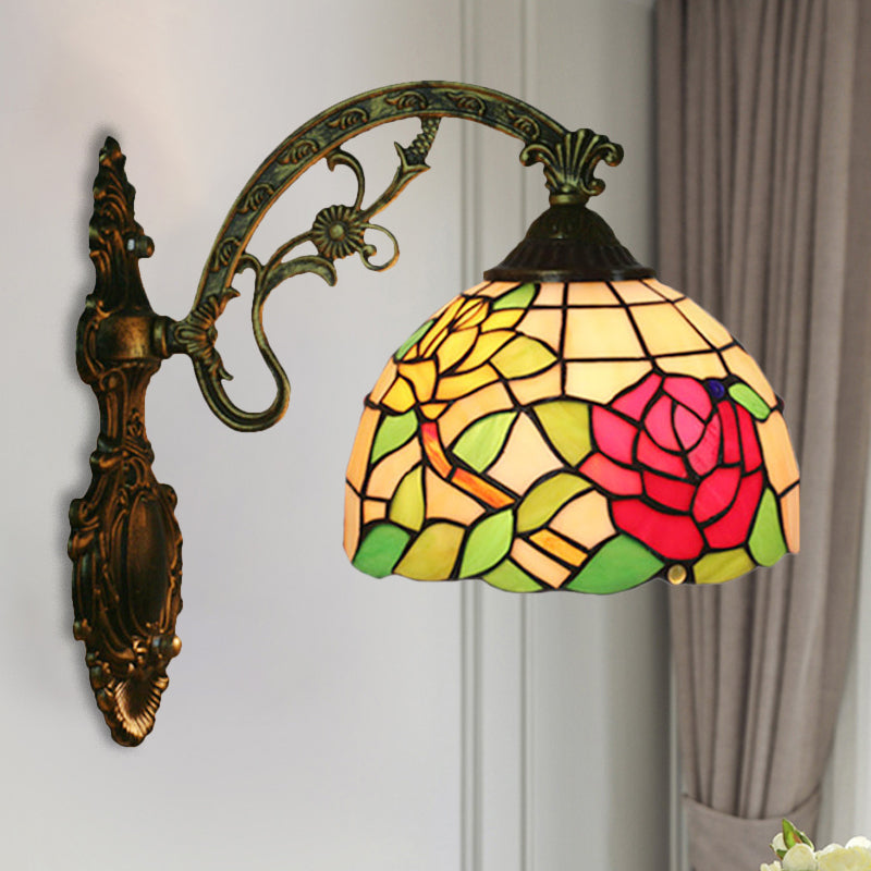 Rose/Sunflower Wall Mount Light Fixture Tiffany Hand-Cut Glass 1 Light Red/Green Wall Lighting Ideas