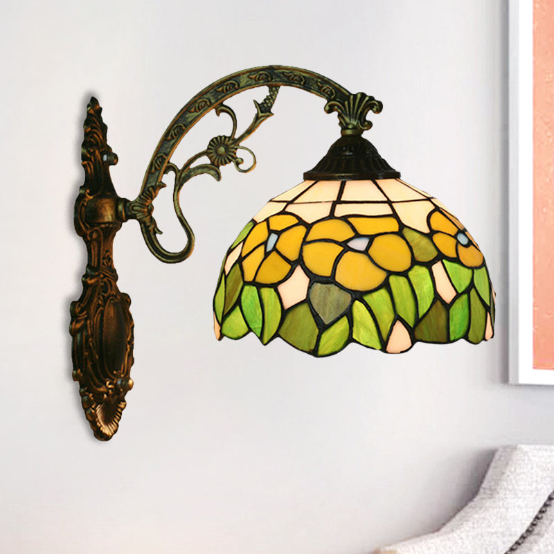 Rose/Sunflower Wall Mount Light Fixture Tiffany Hand-Cut Glass 1 Light Red/Green Wall Lighting Ideas
